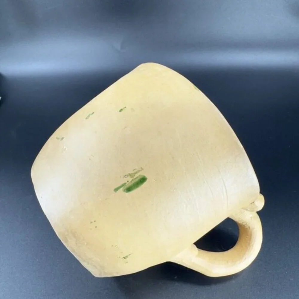 Vintage Stoneware Hand Made Pottery Pitcher Creamer Heart Shaped Green Spots VTG